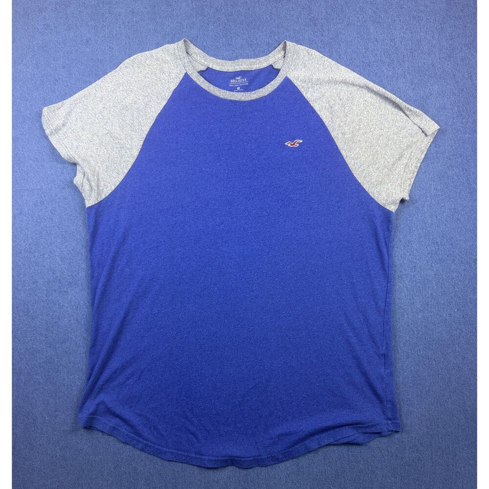 Hollister Womens M Blue Gray Raglan Short Sleeve Logo T-Shirt